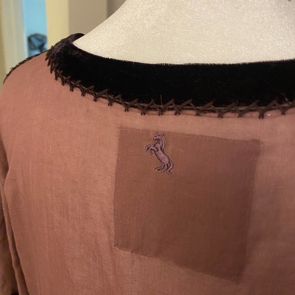 Chasing Unicorns Mauve Brown Cotton Voile Embroider 1970s Maxi Dress Large - Picture 7 of 10